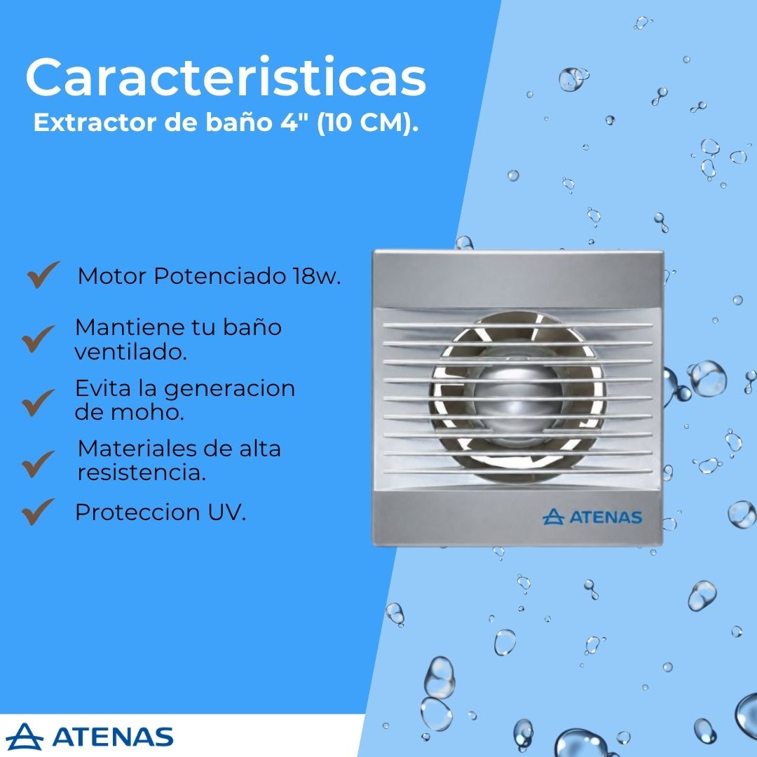 Extractor De Baño Frente Metalizado 4" 18 Watts Potenciado 010PM - Pireo