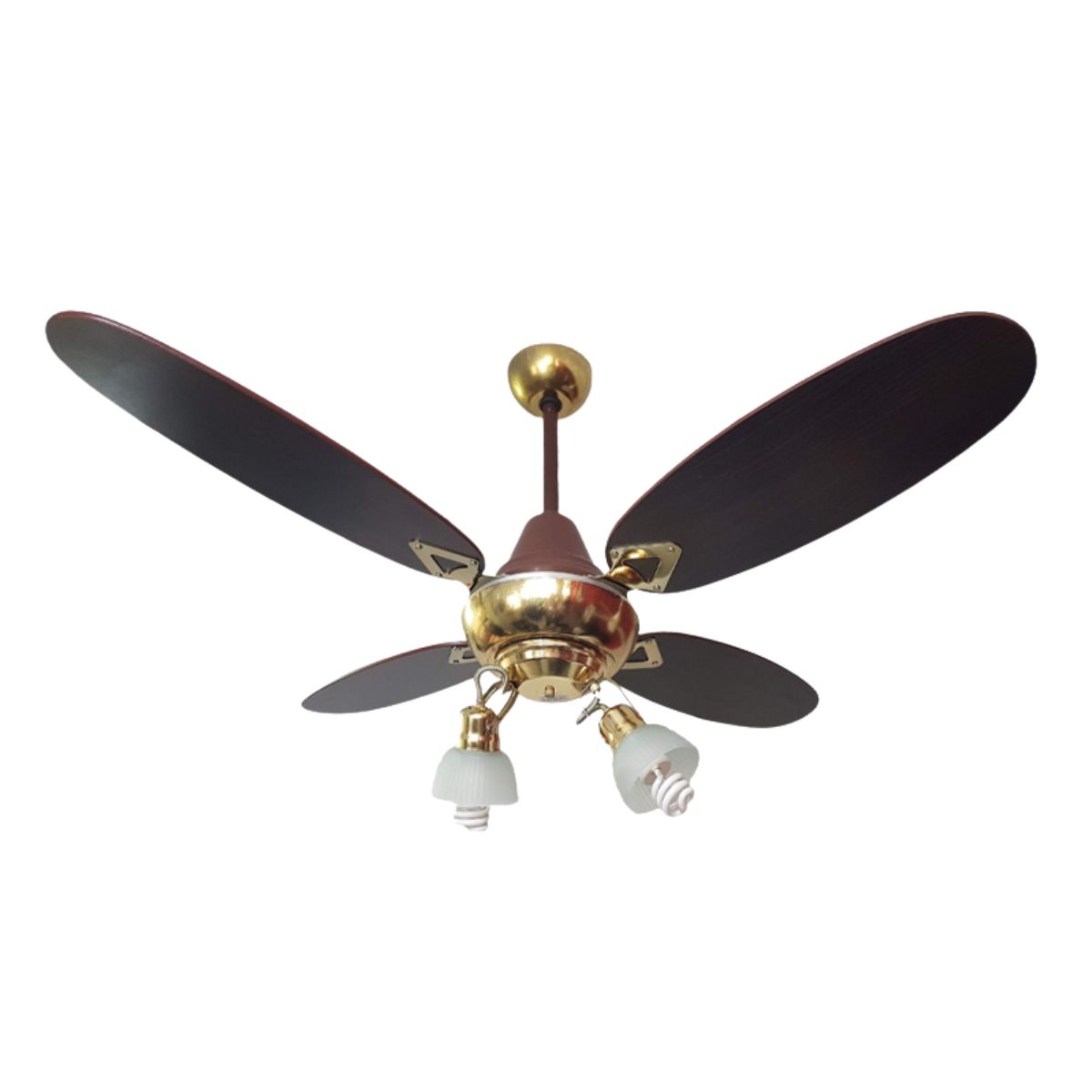 Ventilador De Techo Madera Ovalada Negra Dorado Con Araña 2 Luces Móvil 15A-66-2 - Pireo