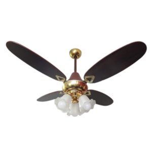 Ventilador De Techo Madera Ovalada Wengue Dorado Con Araña 3 Luces Fijas Atenas 15A-66D - Pireo