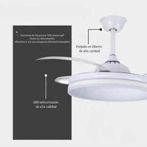 Ventilador De Techo Retráctil Aspas Acrílicas Blancas Atenas JY42-5002 - Pireo