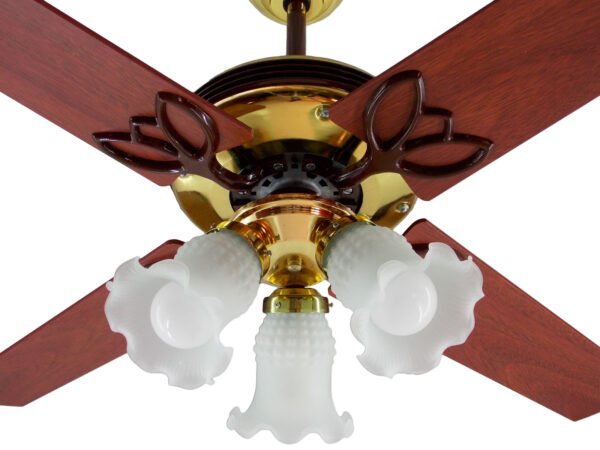 Ventilador De Techo Madera Dorado Con Araña 3 Luces Fijas Atenas G40-66D - Pireo