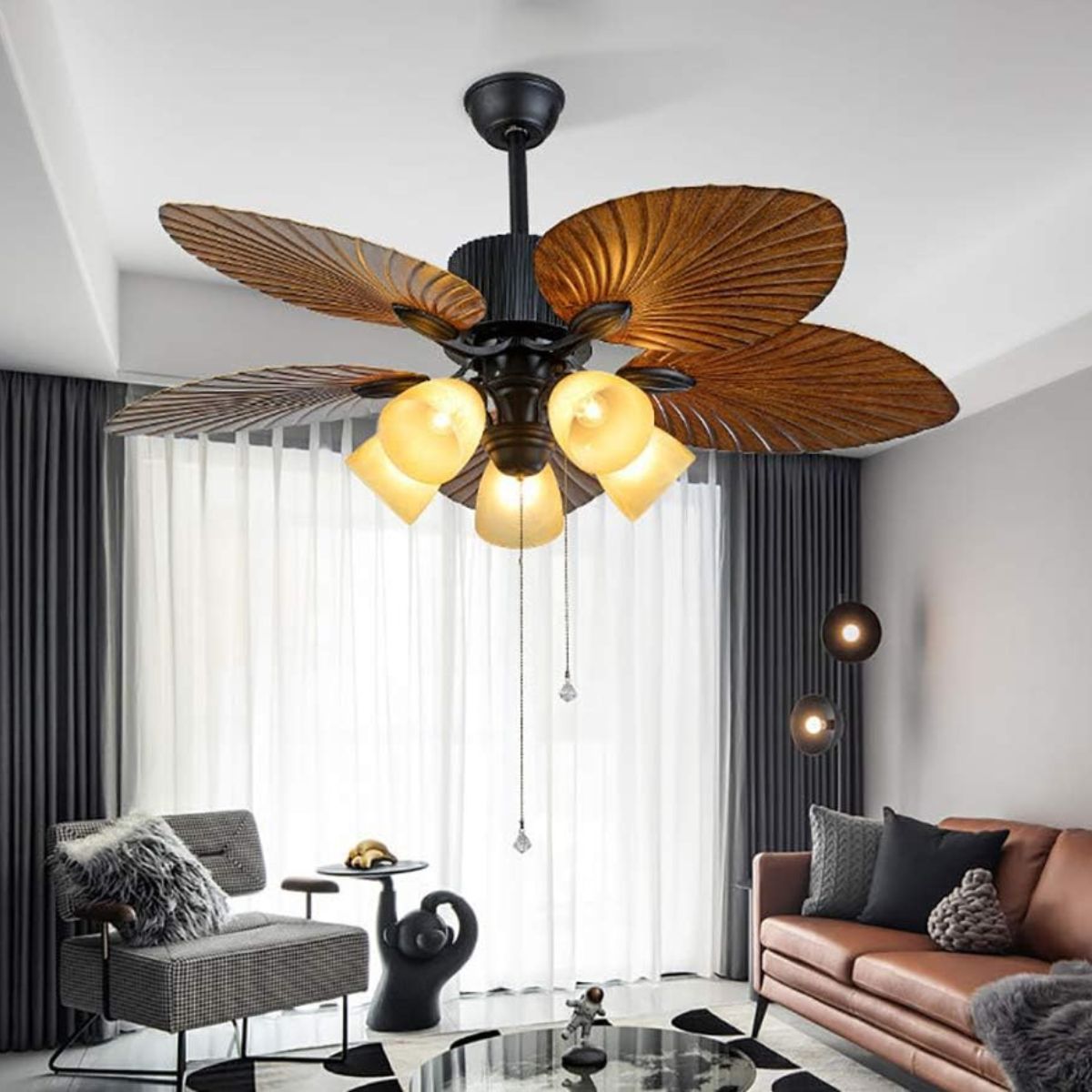 Ventilador De Techo Con Araña 5 Luces Aspas tipo Palmera Atenas JY52-2609 - Pireo Ventilador De Techo Con Araña 5 Luces Aspas tipo Palmera Atenas JY52-2609 - Pireo